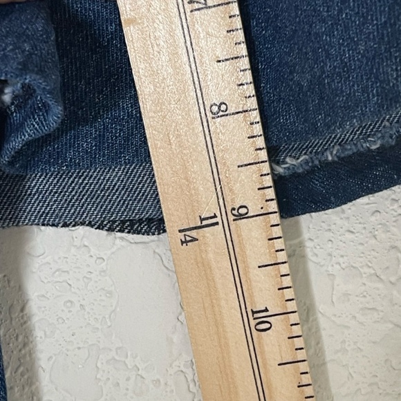 J.O.A Off The Shoulder Denim Mini Dress Size M Raw Neck Trim Blue Exposed Zip - Picture 12 of 14